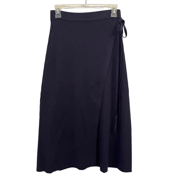 Pari Desai Ribbed Knit Wrap Skirt Small Midi Ribbed Navy Blue Academia Heritage - Picture 2 of 12